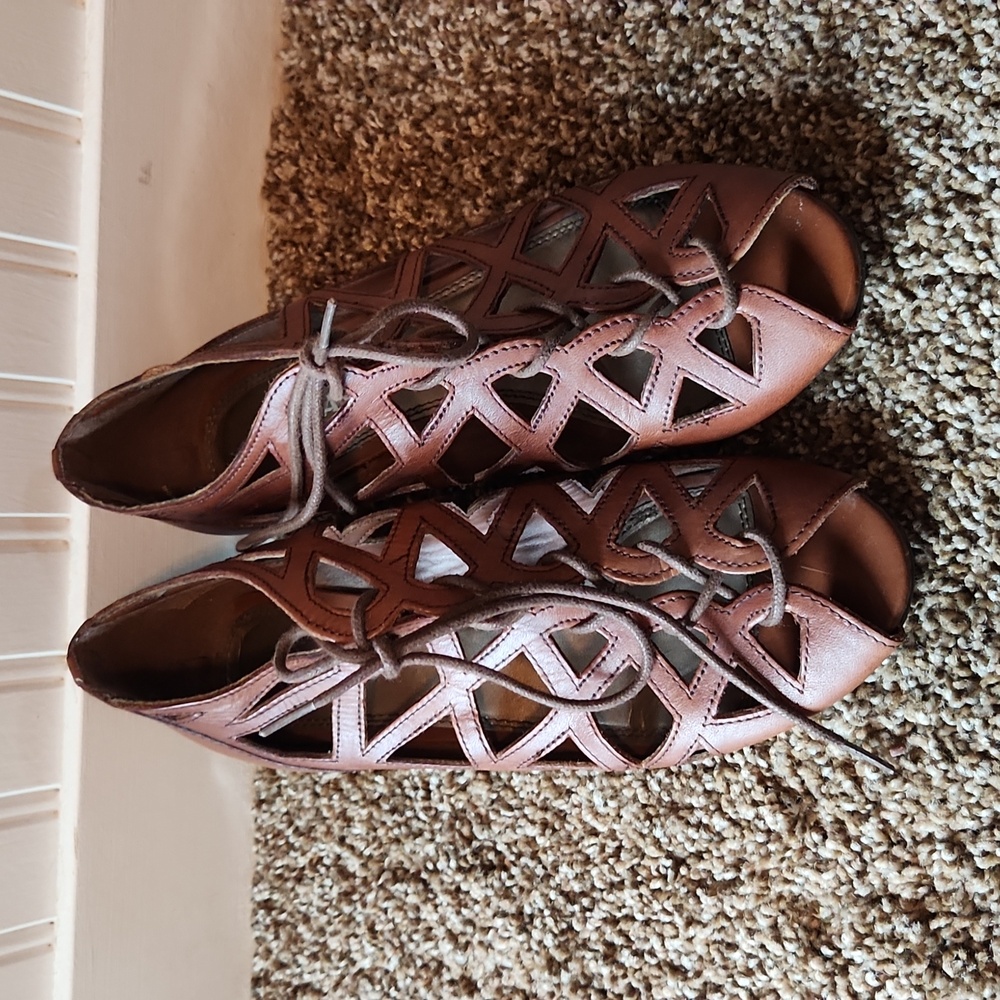 Eldita leather peep-toe sandals.